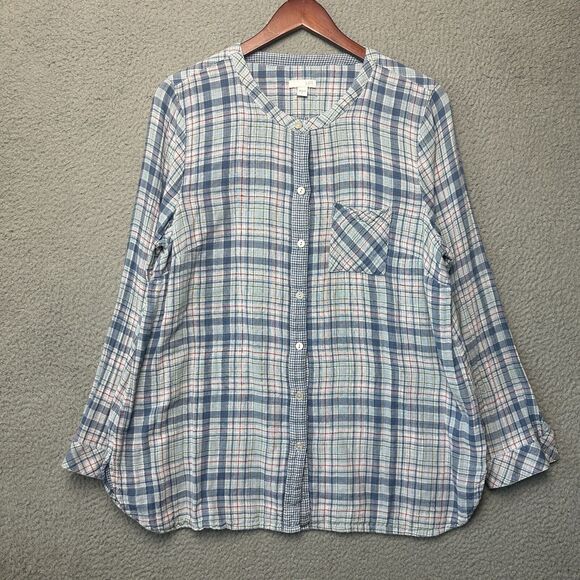 J. Jill Tops - J Jill Top Large Blue Plaid Button Down Gauze Western Cowgirl Casual Cotton Knit